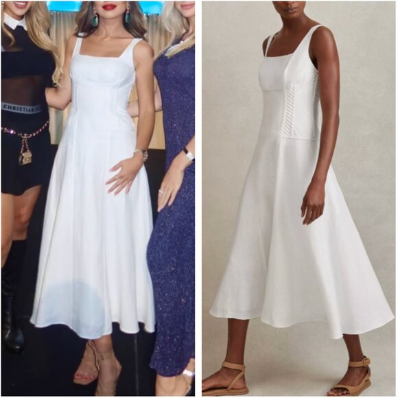 NEW REISS The Etta Corset-Style Midi Dress Pure White Classic Casual Linen Sz2/4